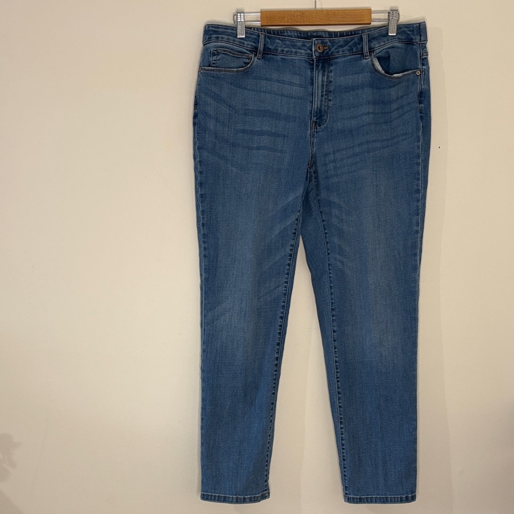 J.Jill Boyfriend Straight-Leg Ankle Jeans Elastic Back Waist Stretch Denim Sz 18
